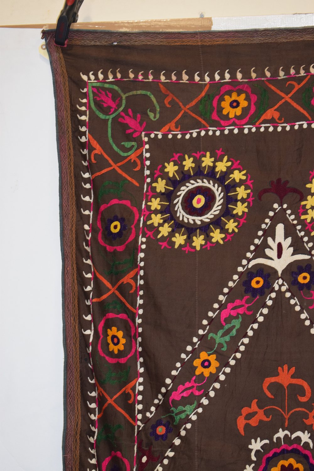 Uzbek suzani joinamoz (prayer cloth), Afghanistan, circa 1960s, 6ft. 3in. X 3ft. 5in. 1.91m. x 1. - Image 4 of 12