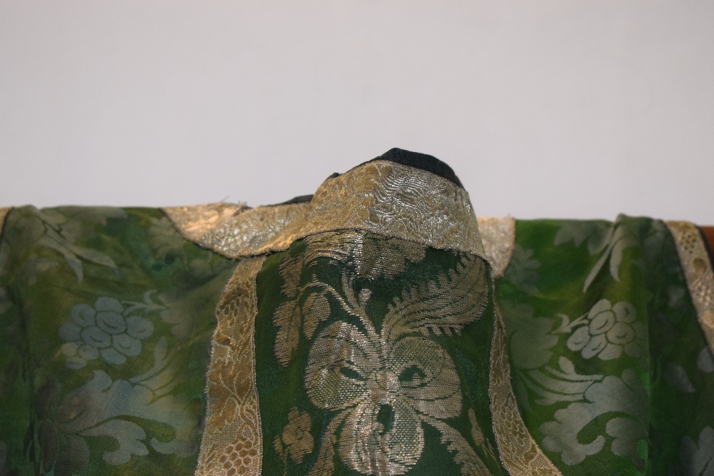Chasuble of green silk damask, European, late 19th/early 20th century, the front and back with - Image 11 of 11