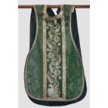 Chasuble of green silk damask, European, late 19th/early 20th century, the front and back with