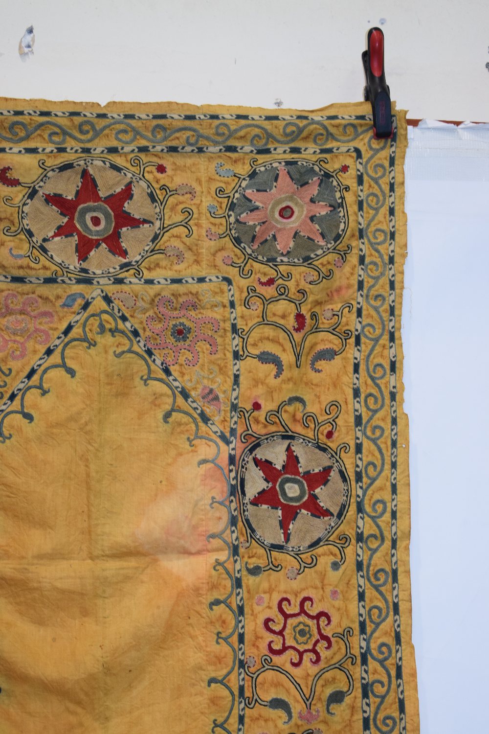 Two Uzbek suzani joinamoz (prayer cloths), Afghanistan, the first, mid-20th century, 94in. X 54in. - Image 14 of 19