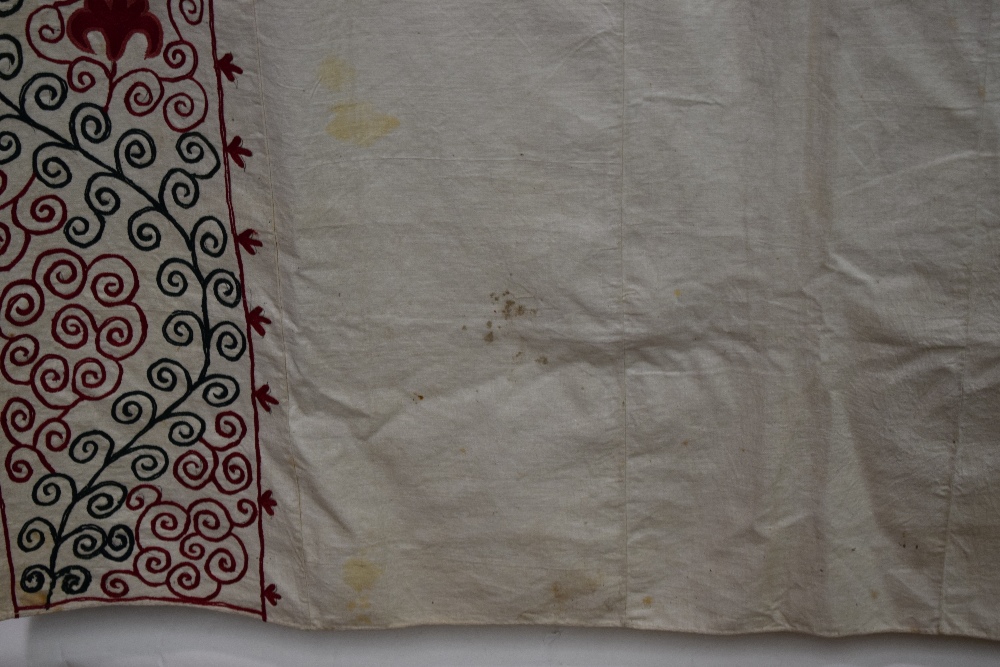Two Uzbek suzani joinamoz (prayer cloths), Afghanistan, the first, mid-20th century, 94in. X 54in. - Image 9 of 19