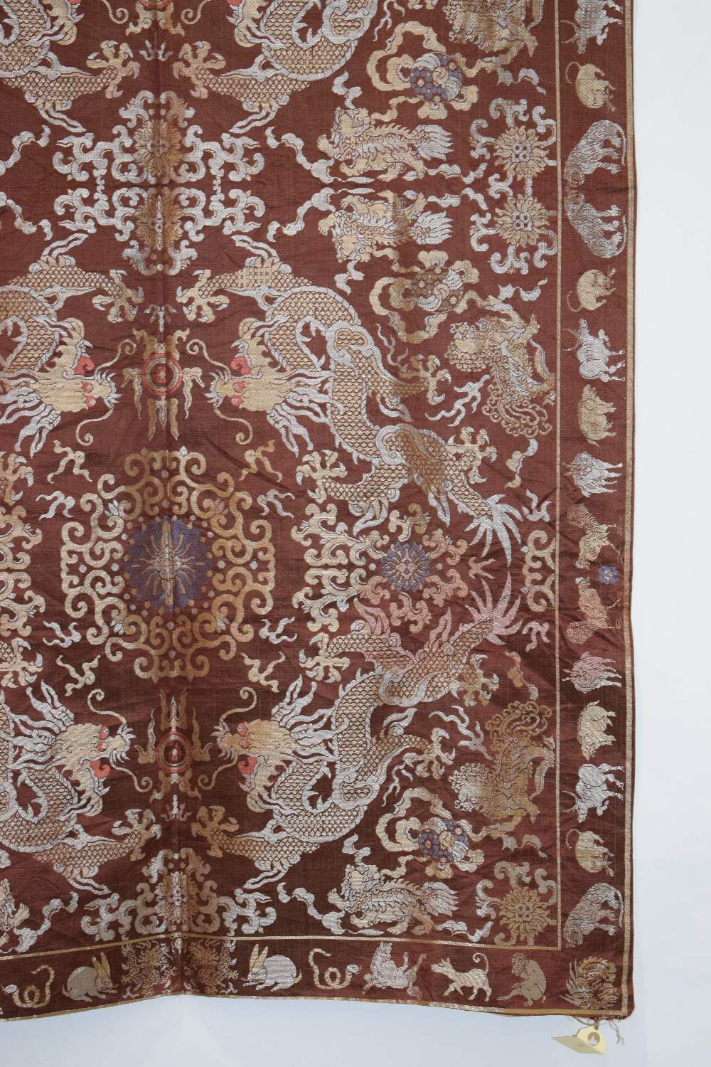 Chinese silk damask hanging, 20th century, 66in. x 37in. 168cm. x 94cm. The chestnut ground woven - Image 2 of 10