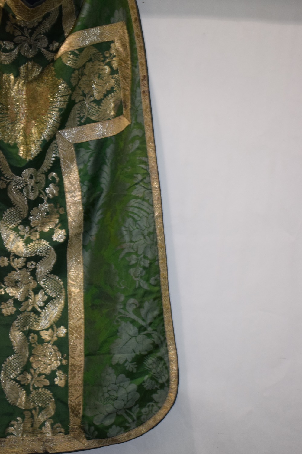 Chasuble of green silk damask, European, late 19th/early 20th century, the front and back with - Image 8 of 11