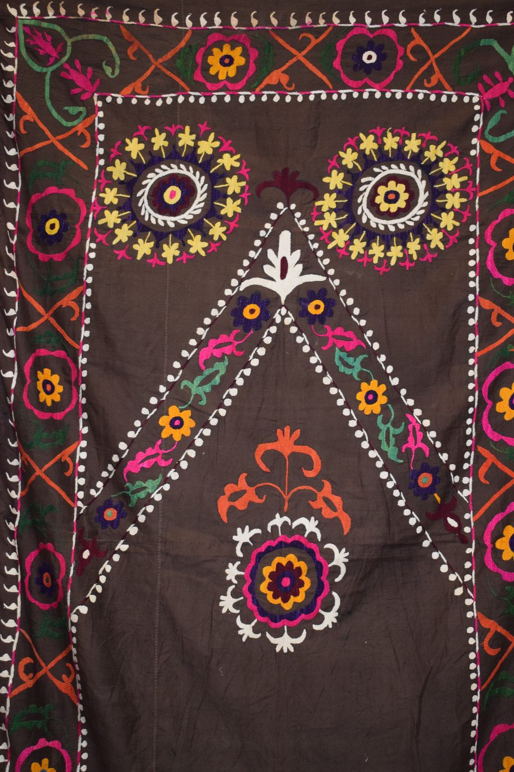 Uzbek suzani joinamoz (prayer cloth), Afghanistan, circa 1960s, 6ft. 3in. X 3ft. 5in. 1.91m. x 1. - Image 9 of 12