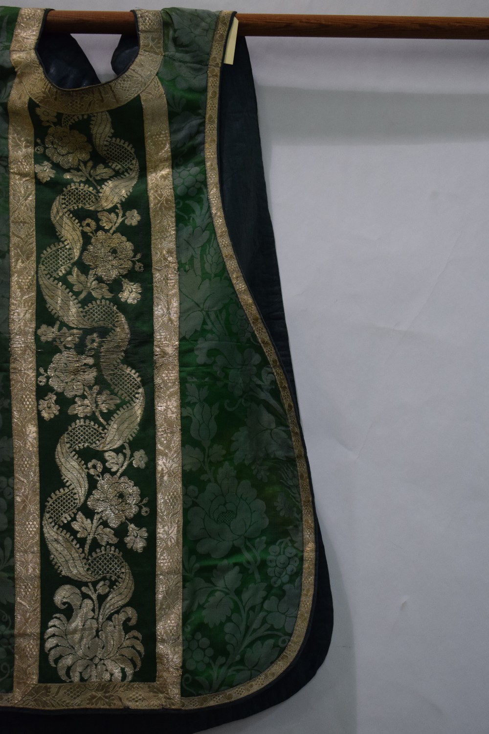 Chasuble of green silk damask, European, late 19th/early 20th century, the front and back with - Image 2 of 11