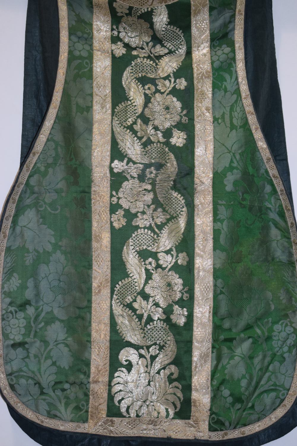 Chasuble of green silk damask, European, late 19th/early 20th century, the front and back with - Image 4 of 11