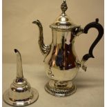 A George III Sheffield plate baluster coffee pot, with a fluted and beaded swan neck spout, beaded