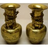 A Chinese late nineteenth century polished bronze vase, with raised decoration of a pair of