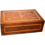 A nineteenth century Irish hardwood veneered sycamore inlaid and banded lap desk, the hinged top