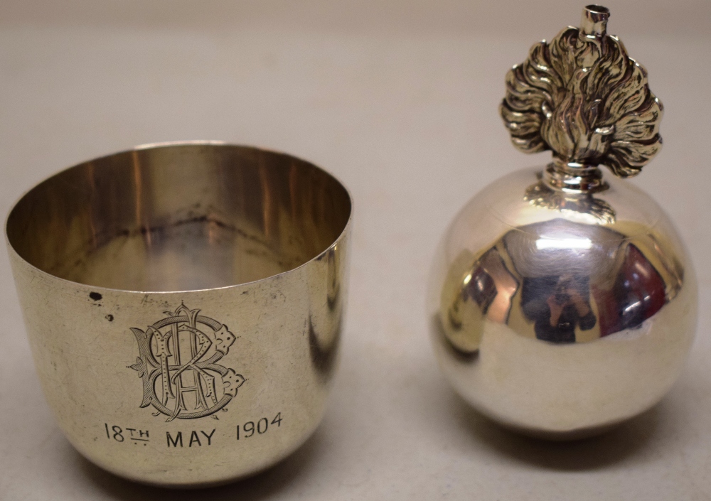 An Edwardian silver weighted grenade table lighter, with a screw on lid, 4in (10cm) high Maker