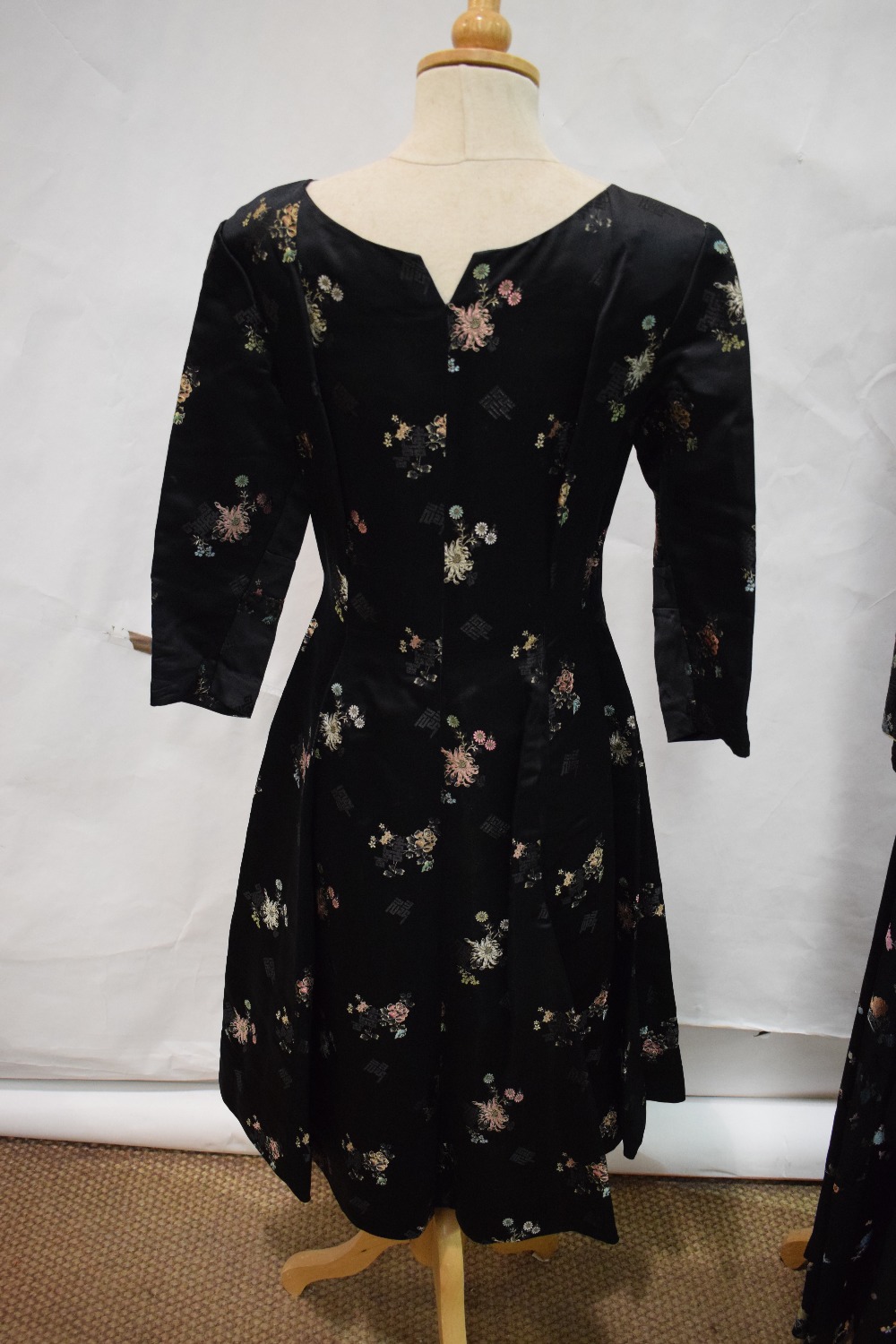 Chinese brocaded black satin evening coat and dress, mid-20th century, made for the Western - Image 7 of 7