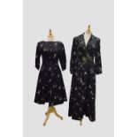 Chinese brocaded black satin evening coat and dress, mid-20th century, made for the Western