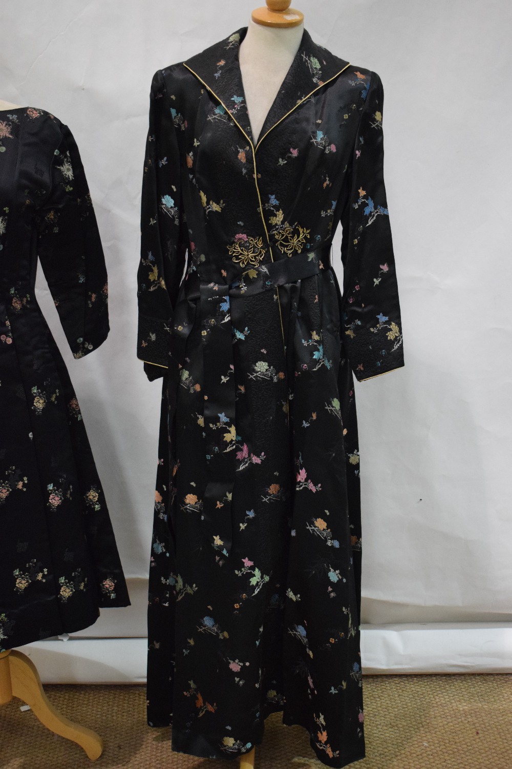 Chinese brocaded black satin evening coat and dress, mid-20th century, made for the Western - Image 5 of 7
