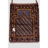 Dokhtar-e-Qazi Timuri Baluch prayer rug, west Afghanistan, early 20th century, 4ft. 2in. X 3ft. 1in.