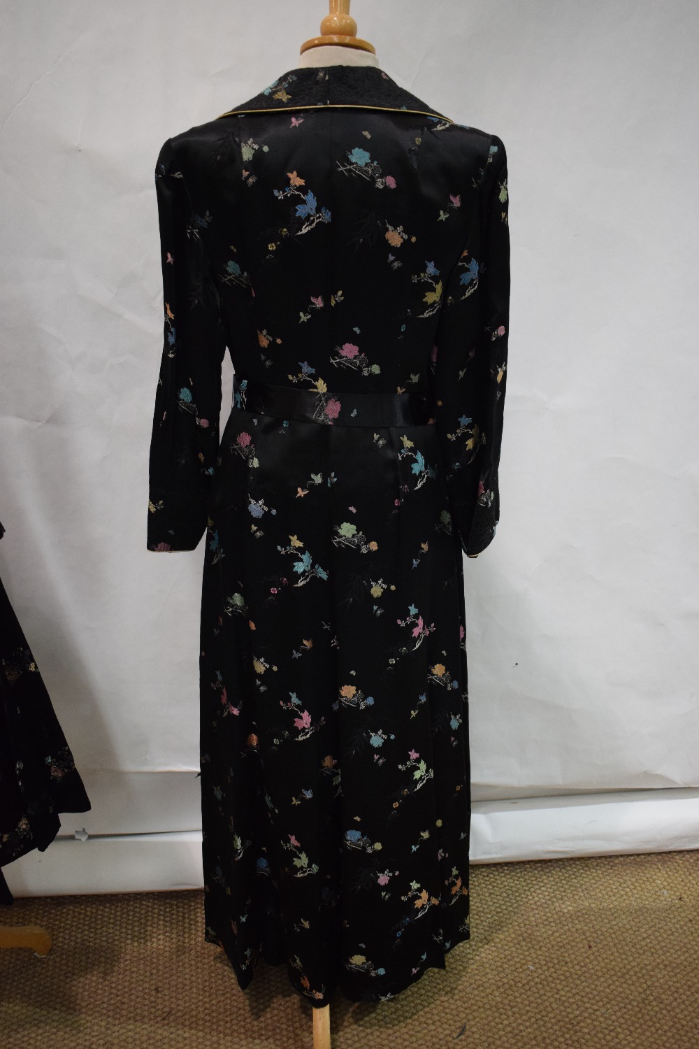 Chinese brocaded black satin evening coat and dress, mid-20th century, made for the Western - Image 2 of 7