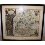 A mid seventeenth century map of Wiltshire, 19.5in (49.5cm) x 22.5in (57cm) in a gilt mounted
