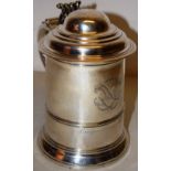 A George II silver quart tankard, the slightly tapering body with a girdle moulding engraved a