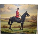 L.E Brandon 1938. A signed oil painting on canvas, of a master of foxhounds in open country, 20in (