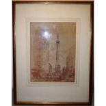 Denys Wells. A signed watercolour drawing of St Brides Church passage, Fleet Street, London, 22in (