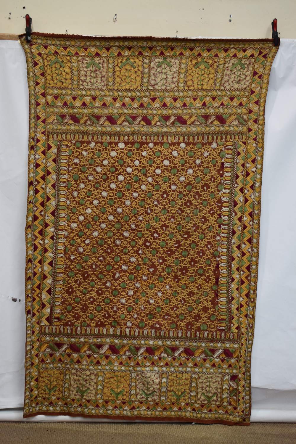 Indian pulkhari (shawl), Punjab, north India, first half 20th century, 100in. X 64in. 254cm. X - Image 2 of 10