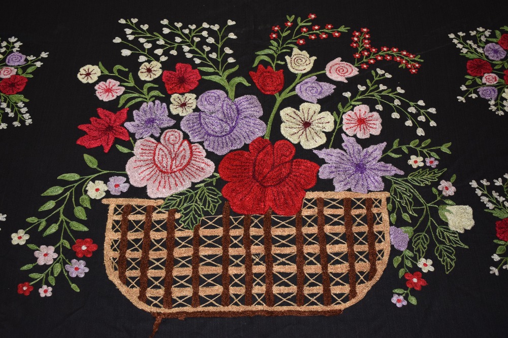 Silk embroidered black cotton bed cover, probably the the Uzbekis of Afghanistan, mid-20th - Image 5 of 7