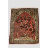 Qum silk prayer mat, central Persia, mid-20th century, 2ft. 6in. X 1ft. 11in. 0.76m. X 0.58m. The