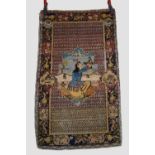 Tabriz pictorial rug with inscriptions, north west Persia, early 20th century, 4ft. 3in. X 2ft. 7in.