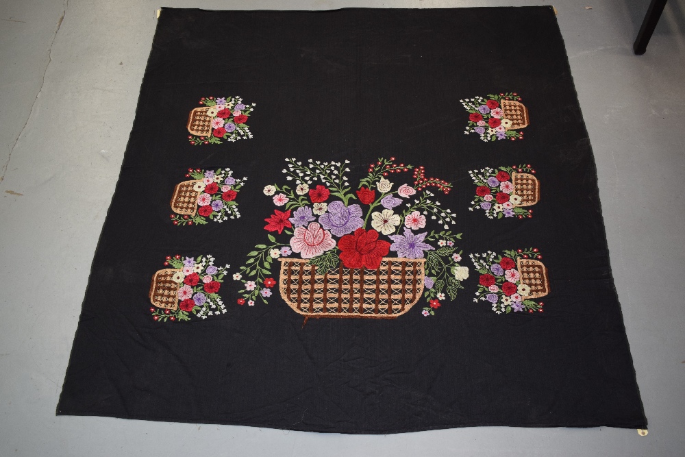 Silk embroidered black cotton bed cover, probably the the Uzbekis of Afghanistan, mid-20th - Image 3 of 7