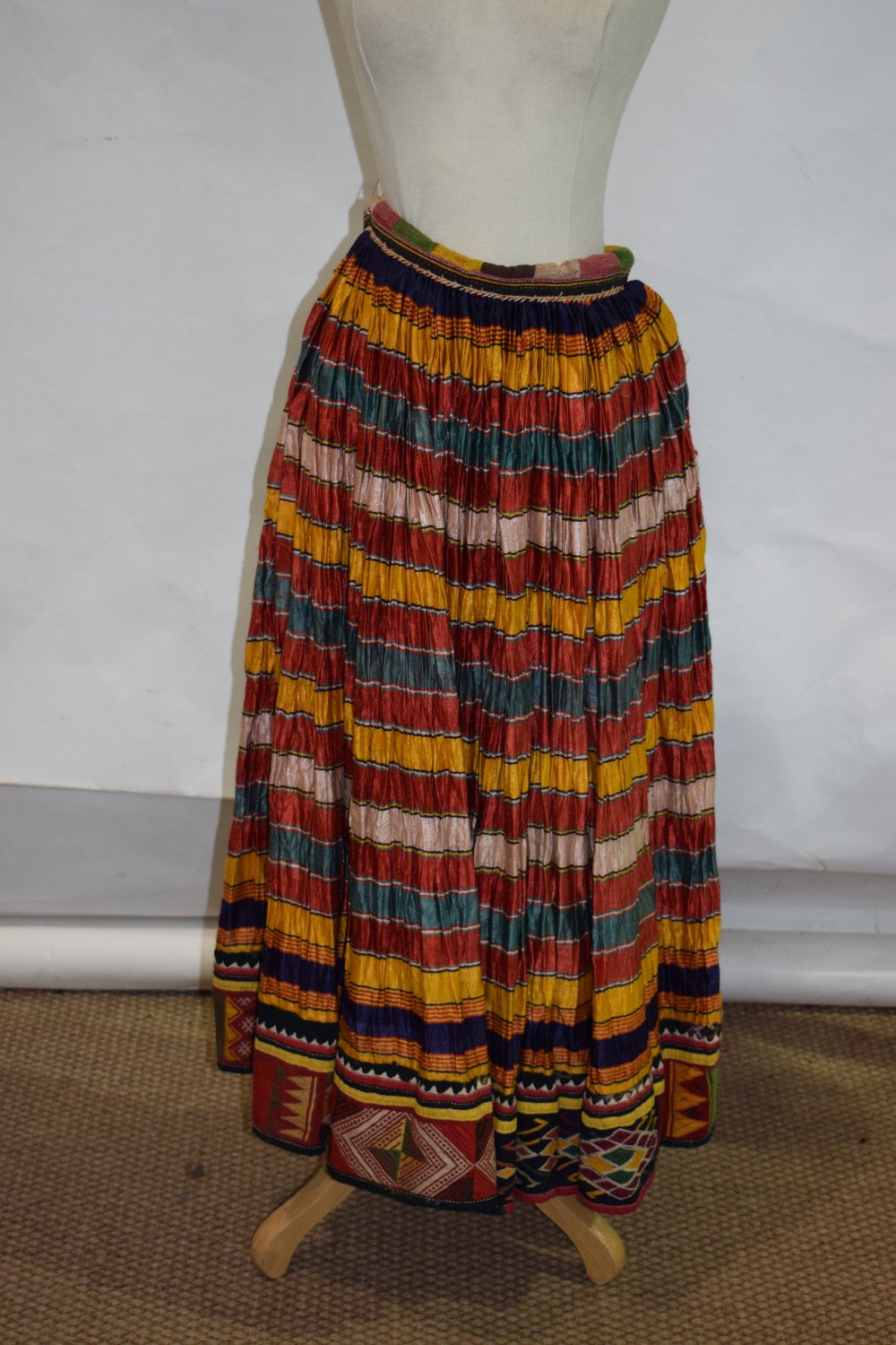 Banjara woman's mashru silk skirt with block printed panels, north west India, circa 1950s; - Image 2 of 7