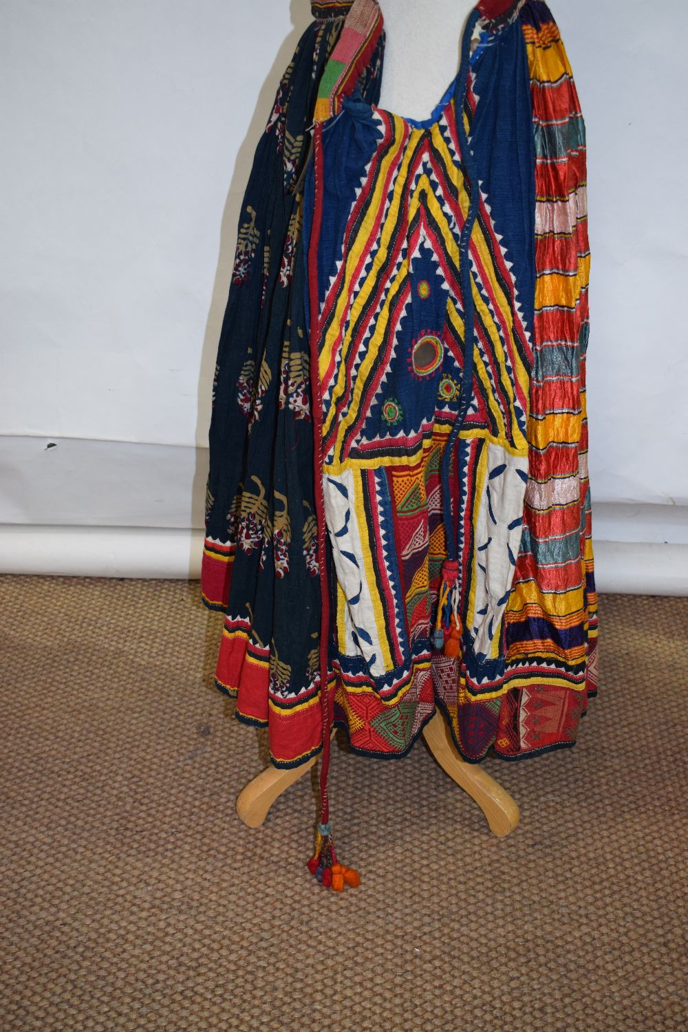 Banjara woman's mashru silk skirt with block printed panels, north west India, circa 1950s; - Image 7 of 7