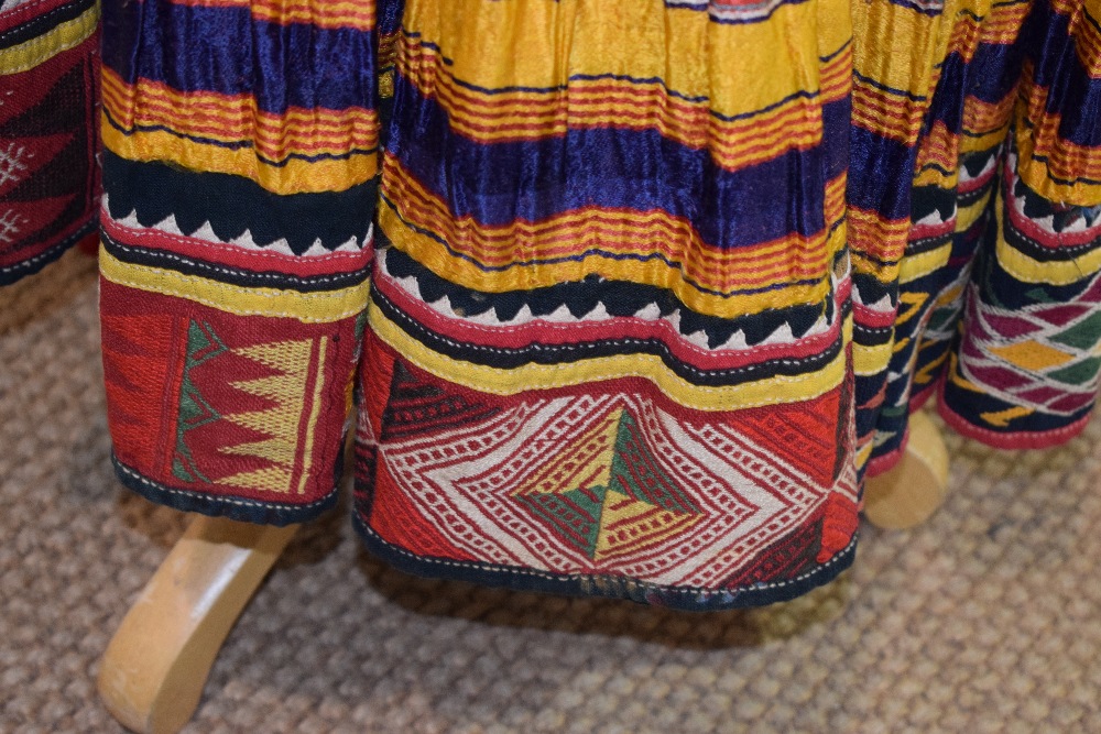 Banjara woman's mashru silk skirt with block printed panels, north west India, circa 1950s; - Image 3 of 7