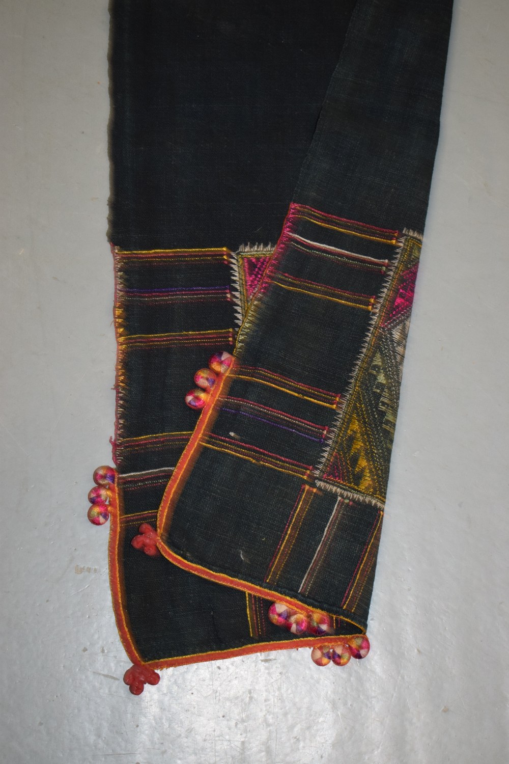 Embroidered and appliqued headcloth from Chiang Mai, north Thailand tribe, Akha, 24in. X 18in. 61cm. - Image 8 of 11