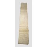 Azute sash with silver and gold coloured metal thread woven and hammered on a fine cream cotton