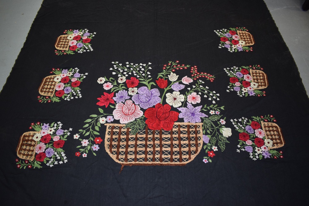 Silk embroidered black cotton bed cover, probably the the Uzbekis of Afghanistan, mid-20th - Image 4 of 7