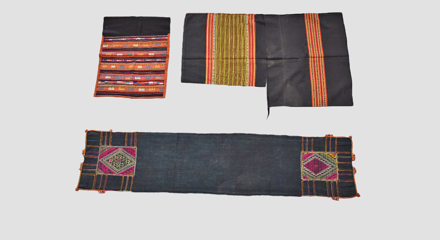 Embroidered and appliqued headcloth from Chiang Mai, north Thailand tribe, Akha, 24in. X 18in. 61cm.