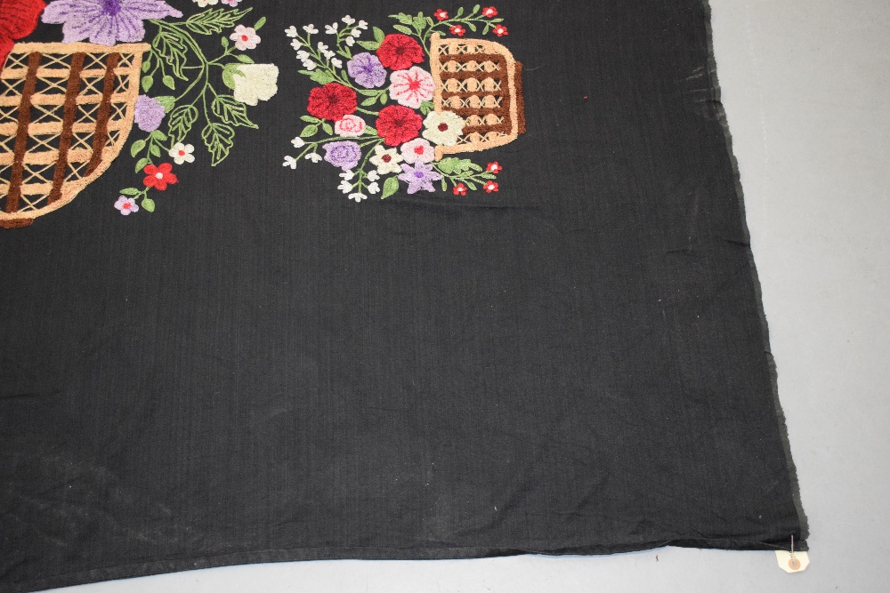 Silk embroidered black cotton bed cover, probably the the Uzbekis of Afghanistan, mid-20th - Image 6 of 7