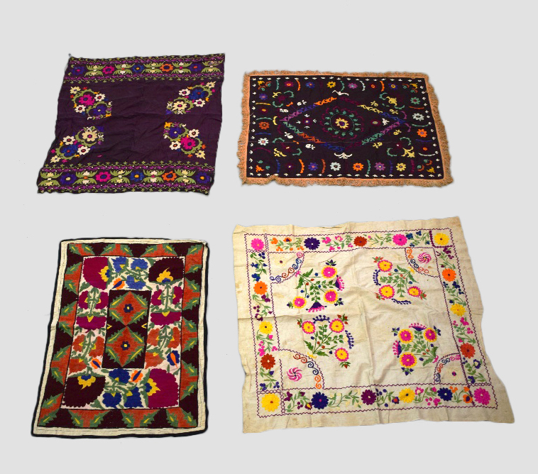 Group of seven small suzanis by the Uzbeks of Afghanistan, mid-20th century, with some wear, time