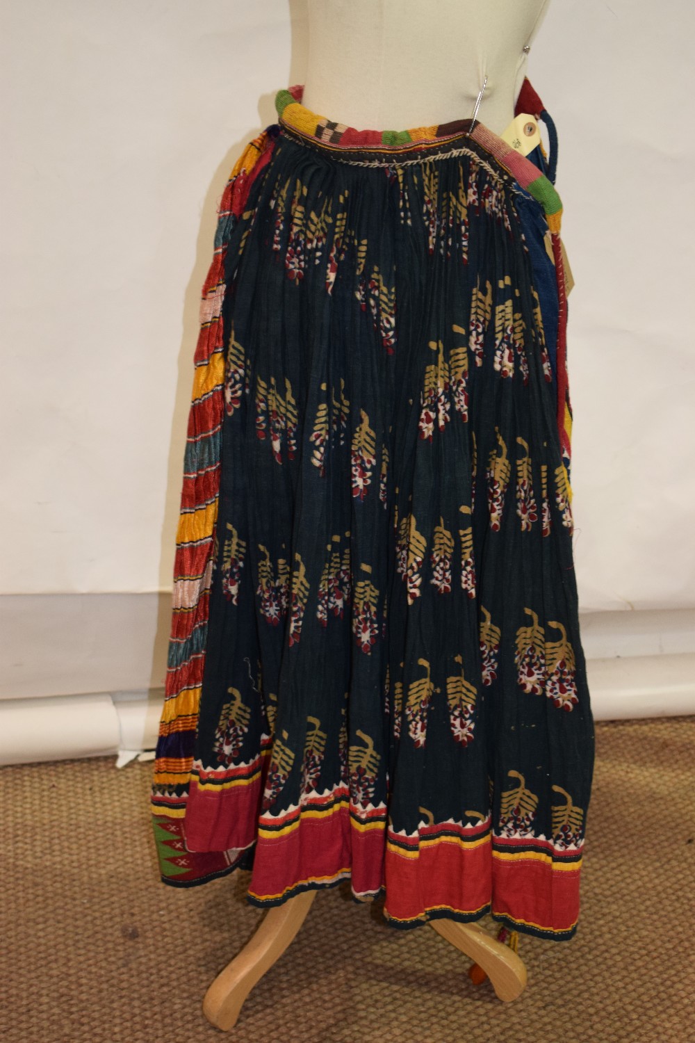 Banjara woman's mashru silk skirt with block printed panels, north west India, circa 1950s; - Image 6 of 7