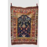 South Caucasian prayer rug, second half 19th century, 5ft. X 3ft. 10in. 1.52m. X 1.17m. Repaired