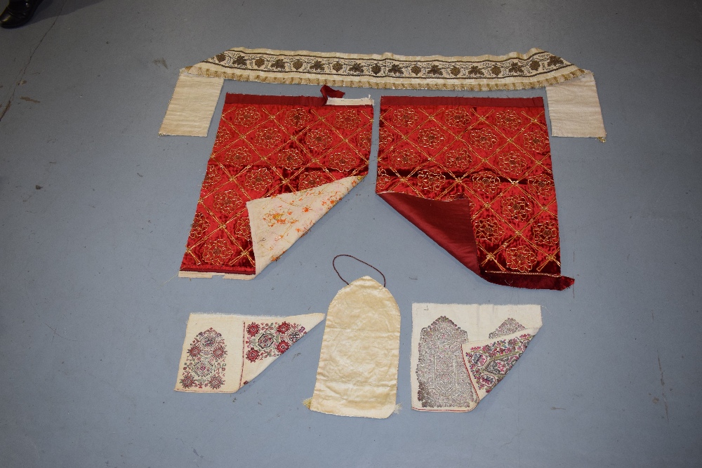 Six pieces of Ecclesiastical silk and metal thread embroideries, first half 20th century, comprising - Image 4 of 4