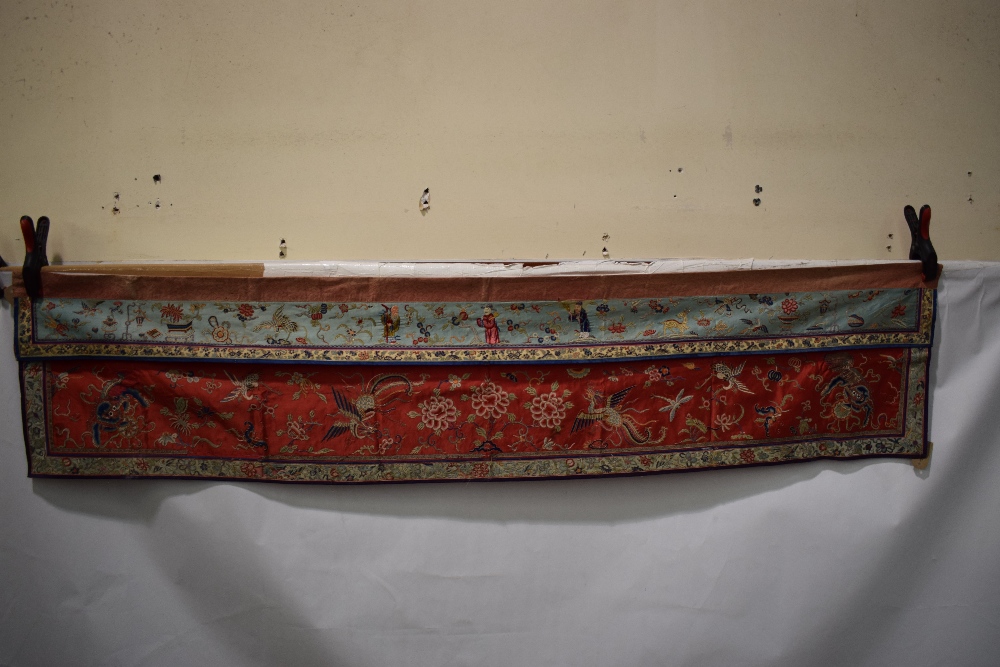 Chinese silk embroidered long panel, possibly an altar frontal, late 19th/early 20th century, - Image 2 of 11