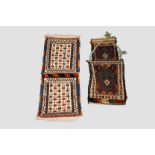 Two: Kurdish brocaded flatweave salt bag, circa 1930s-40s, 2ft. 3in. X 1ft. 1in. 0.69nm. X 09.33m.