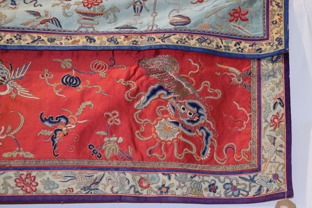 Chinese silk embroidered long panel, possibly an altar frontal, late 19th/early 20th century, - Image 11 of 11