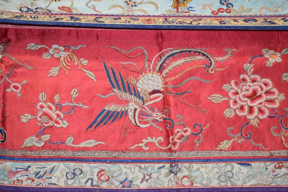 Chinese silk embroidered long panel, possibly an altar frontal, late 19th/early 20th century, - Image 9 of 11