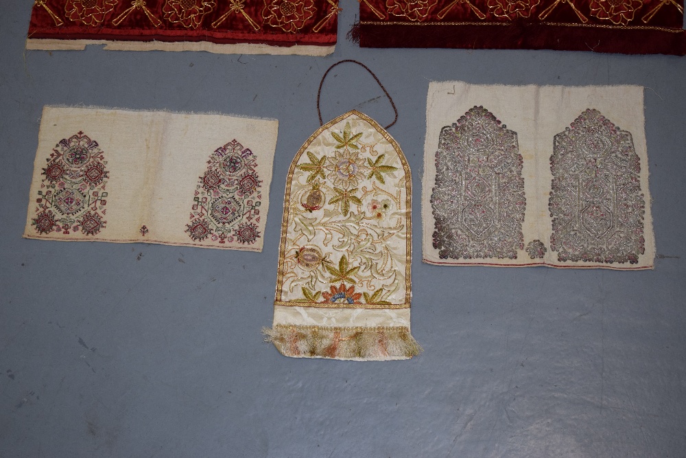 Six pieces of Ecclesiastical silk and metal thread embroideries, first half 20th century, comprising - Image 3 of 4