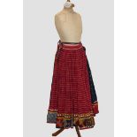 Rajasthan cotton and block printed full skirt, north west India, circa 1950s. The red cotton front