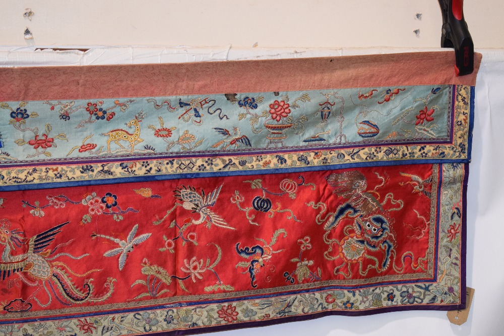 Chinese silk embroidered long panel, possibly an altar frontal, late 19th/early 20th century, - Image 5 of 11