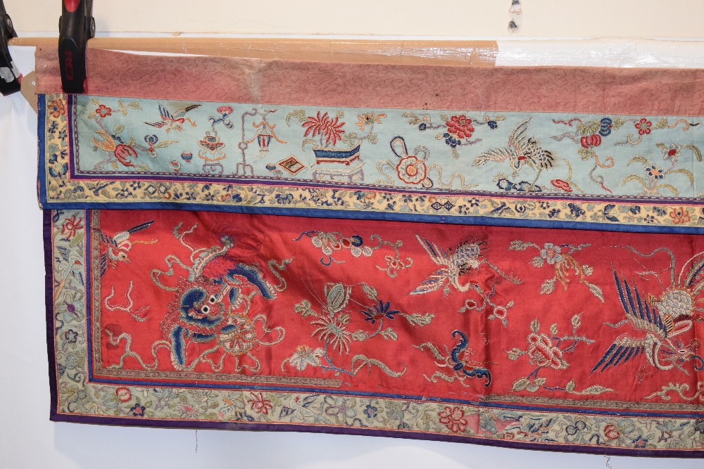 Chinese silk embroidered long panel, possibly an altar frontal, late 19th/early 20th century, - Image 3 of 11