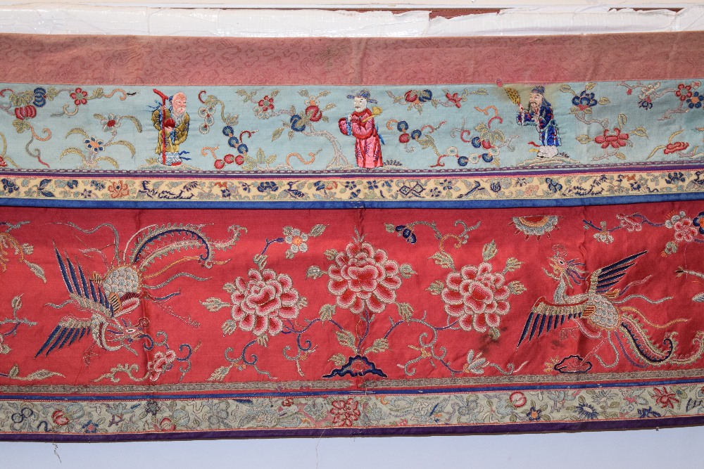 Chinese silk embroidered long panel, possibly an altar frontal, late 19th/early 20th century, - Image 4 of 11