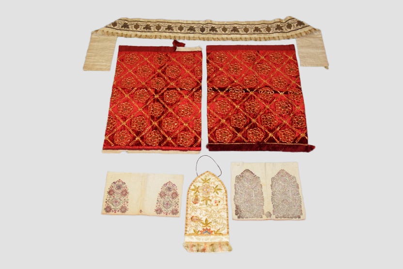 Six pieces of Ecclesiastical silk and metal thread embroideries, first half 20th century, comprising